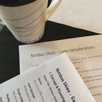 Coffee cup next to planning notes